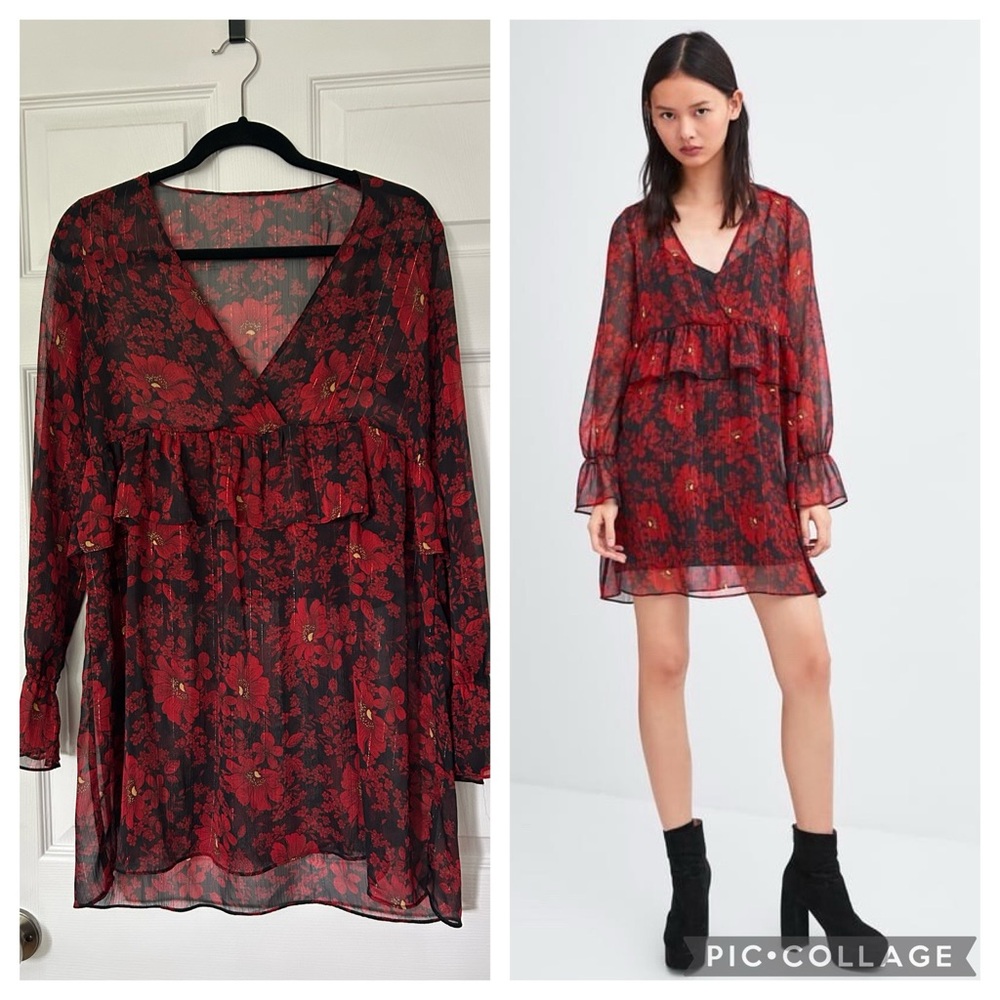 Floral Red Sheer Dress